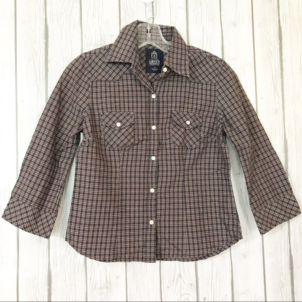 Levi’s Plaid 3/4 Sleeve Button Down Shirt Size: XS